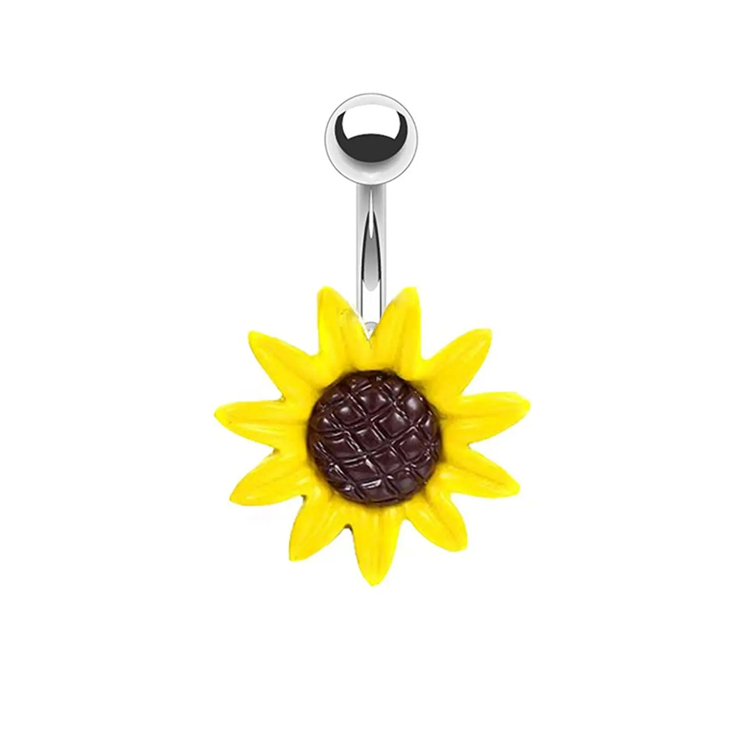 

Women Body Jewelry Sun Flower 316l Surgical Steel Belly Button Ring Sunflower Navel Rings Piercing, As picture