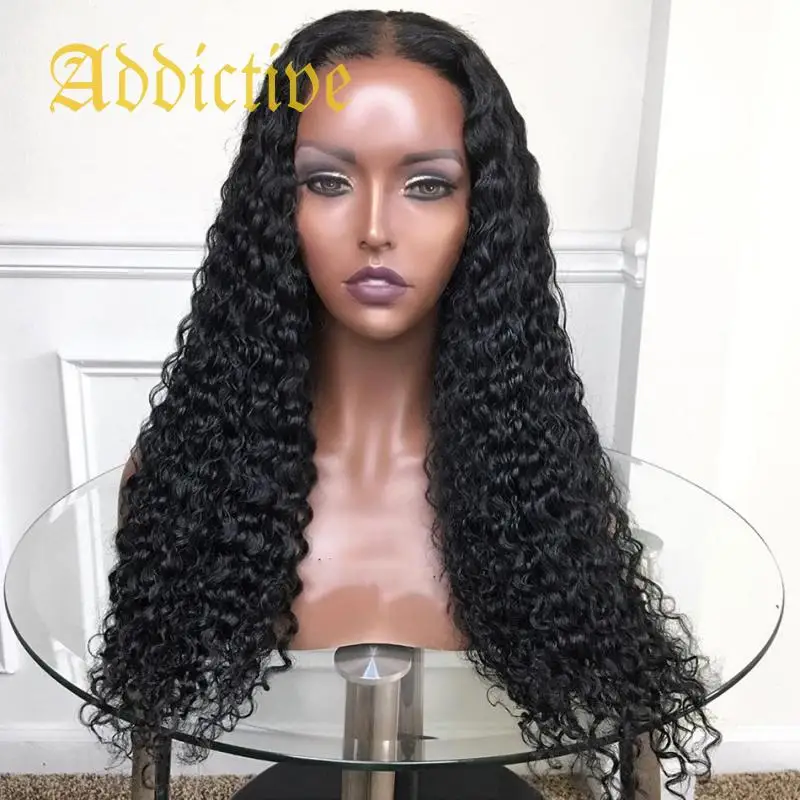 

Addictive Hot Selling Curly Wig Free Shipping 150 Density Preplucked Brazilian Virgin Human Hair Water Wave Lace Closure Wigs