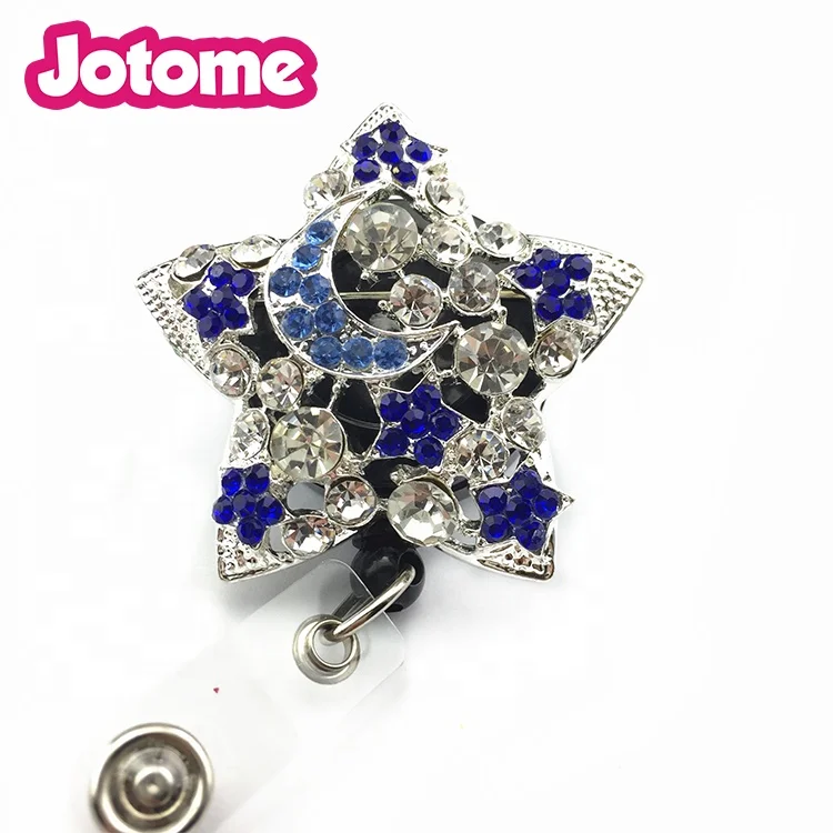

Star shape creative rhinestone retractable badge reel keychain, All kinds of color