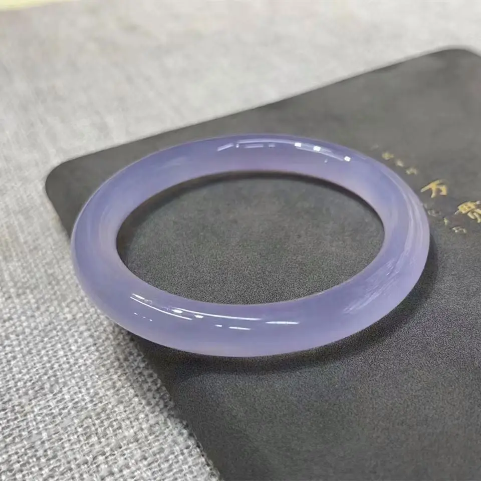Brazil Ice-Like Violet Fat Round Bar Jade Iced Lavender Purple Agate Chalcedony Bracelet