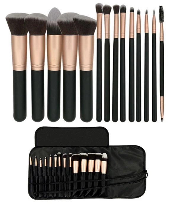 

Top Quality New Beauty 14Pcs Matte Rose Gold Vegan Makeup Brush Set with Leather Bag Best Selling Products 2019 in Europe US