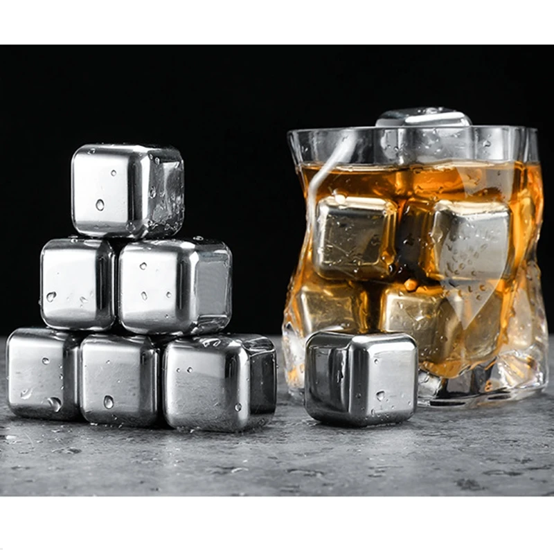 

New Whisky Rock Ice Cubes Set Reusable Food Grade Stainless Steel Wine Cooling Cube Chilling Rock Party Bar Tool