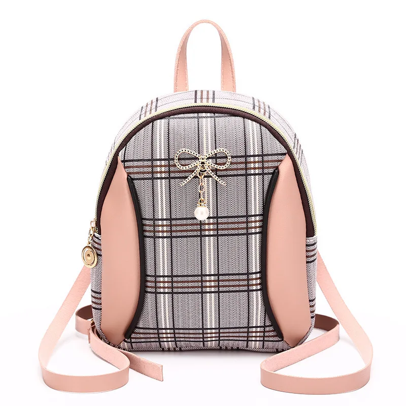 

Korean Style New Trendy Mini Backpack Crossbody Bag For Teenage Girl Plaid Women Shoulder Phone Purse Female Bagpack, Red,black,pink,aprico,brown