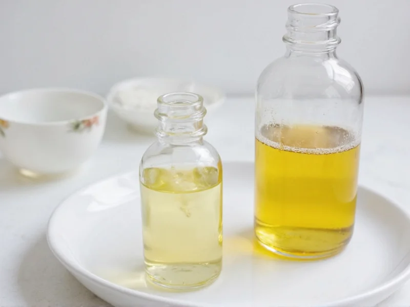 Natural DIY linen spray ingredients in glass bottles