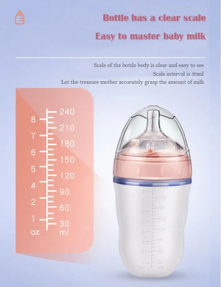 

BPA Free 100% Food Grade manufacturers 16oz smart hands free baby silicone milk feeding baby bottle, Pink, green