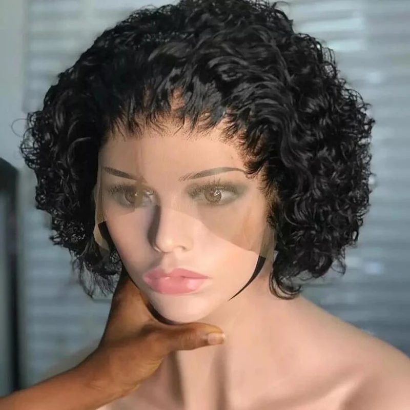 

Curly Short Bob 180% Density Brazilian Human Hair Curly Lace Front Wigs For Black Women