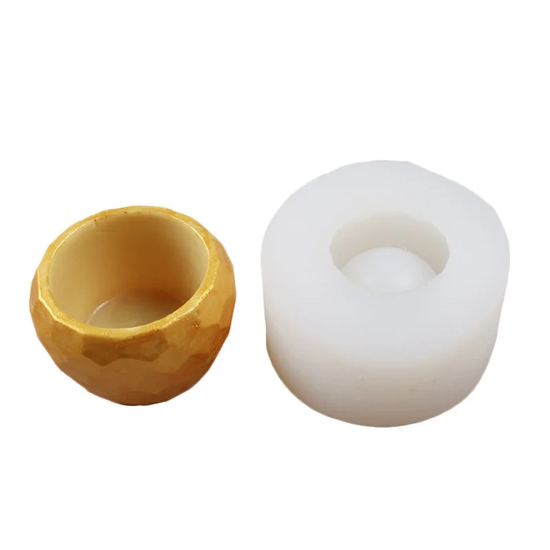 

Silicone polyhedron shape flowerpot mold candle holder concrete planter clay mold, White