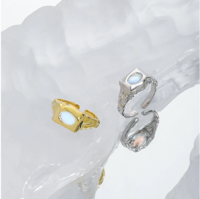 

VIANRLA 925 sterling silver statement moonstone gold ring