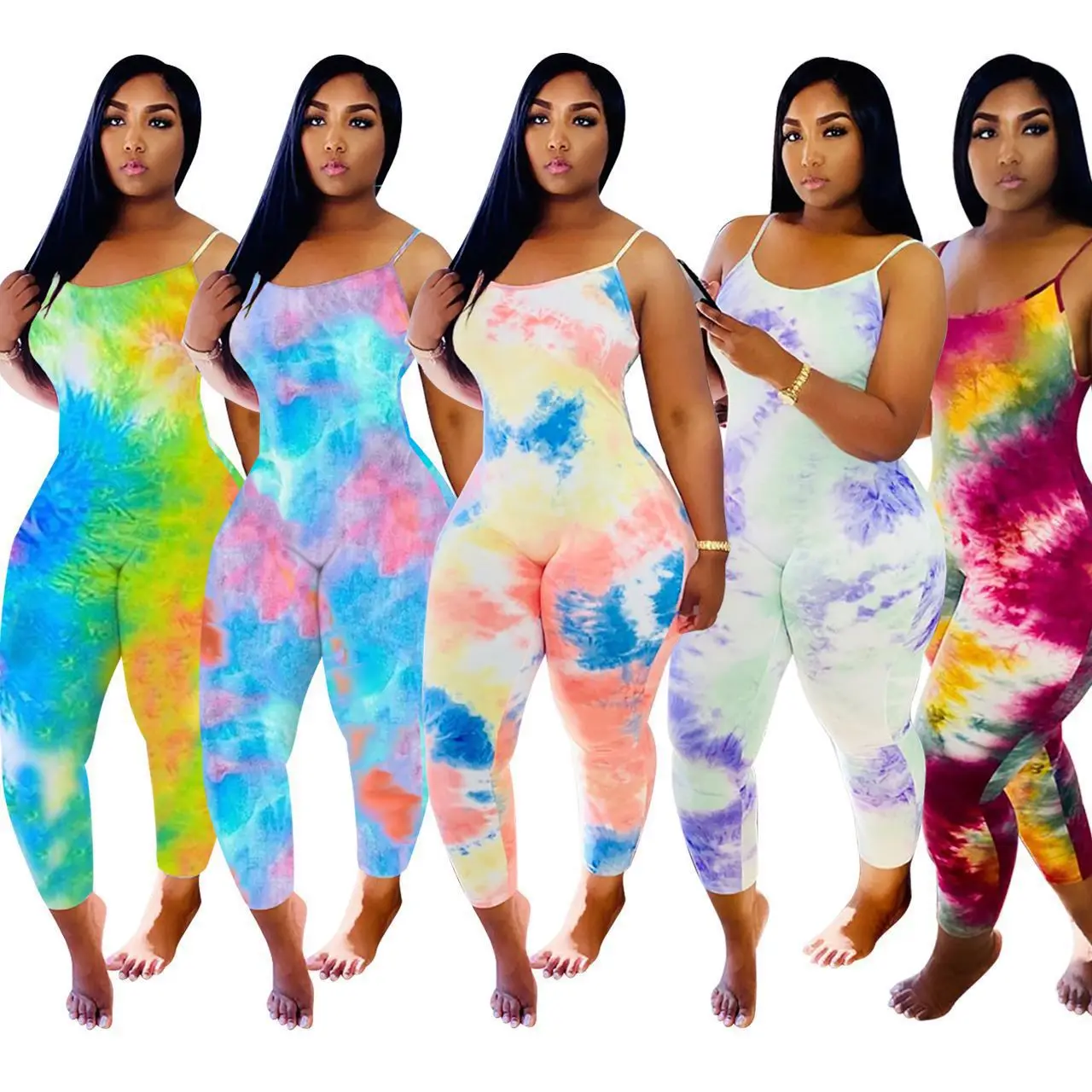 

Fashion bodycon sexy women One Piece tie dye romper jumpsuit women summer sleeveless slim fashion long jumpsuits