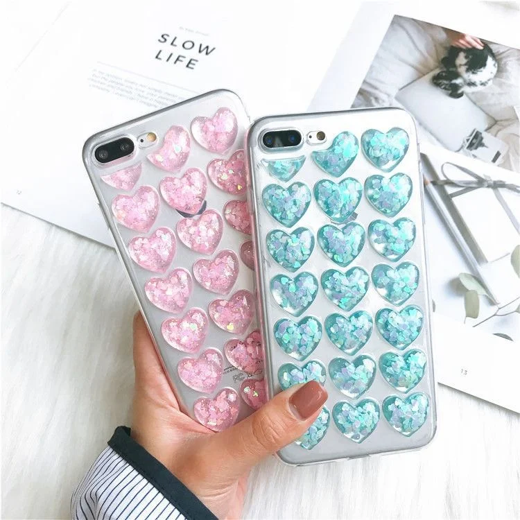 Fashion bling glitter 3D love heart soft TPU phone case for iphone X 8 7 6 6s plus xr xs max 11 pro max 11 pro