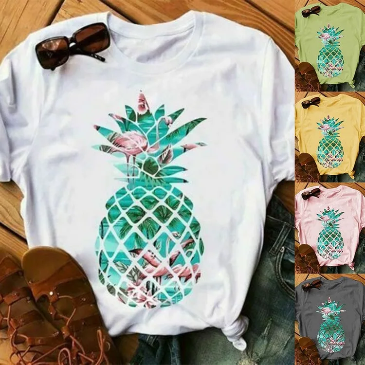 

Plus Size Graphic Women's T-shirt Pineapple Print 2020 New Fashion Summer Short-sleeved O-Neck Plus Size T Shirts