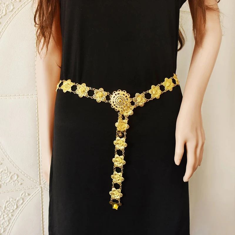 

Fashion Tassel Flowers Waist Chain Belly Turkish Gypsy Body Chain Dance Jewelry Bohemian Vintage Gold Plated