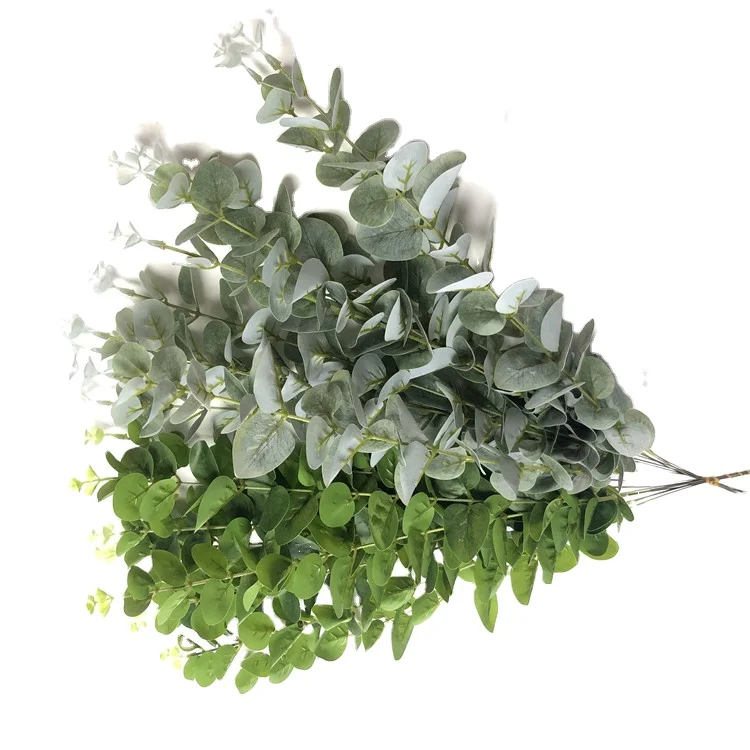 

QSLH-S0341 Artificial Greenery Silk Real Touch Green Leaves Single Eucalyptus for Decoration