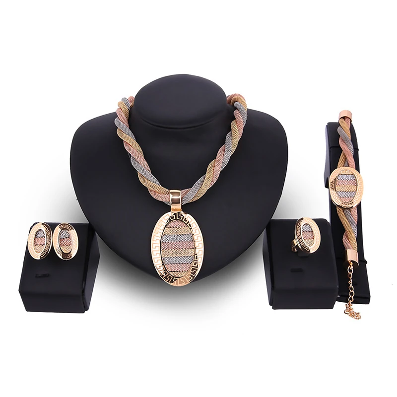 

Jachon Fashion Necklace Earrings Bracelet Ring Four-piece Jewelry Set Wedding Women Crystal Ring Set Jewelry, Picture