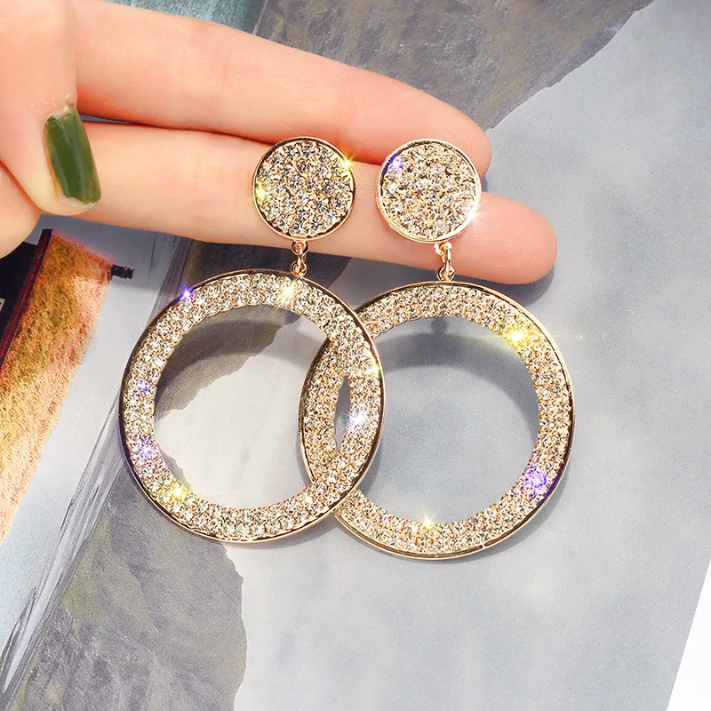 

Alloy Stud Earrings Geometric Statement Rhinestone Gold Hoop Earrings Braid Hoop Drop Dangle Earrings For Women Girls, Gold customized available