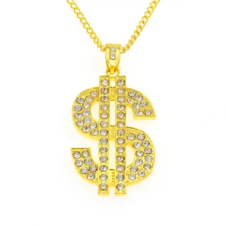 

Full Diamond Small Size Dollar Symbol Necklace Hip Hop Nightclub Men Women Pendant