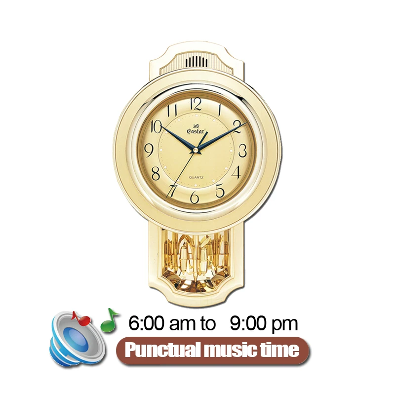 
European style living room beautiful golden swing music Amazon hot-selling high-quality cheap wall clock 