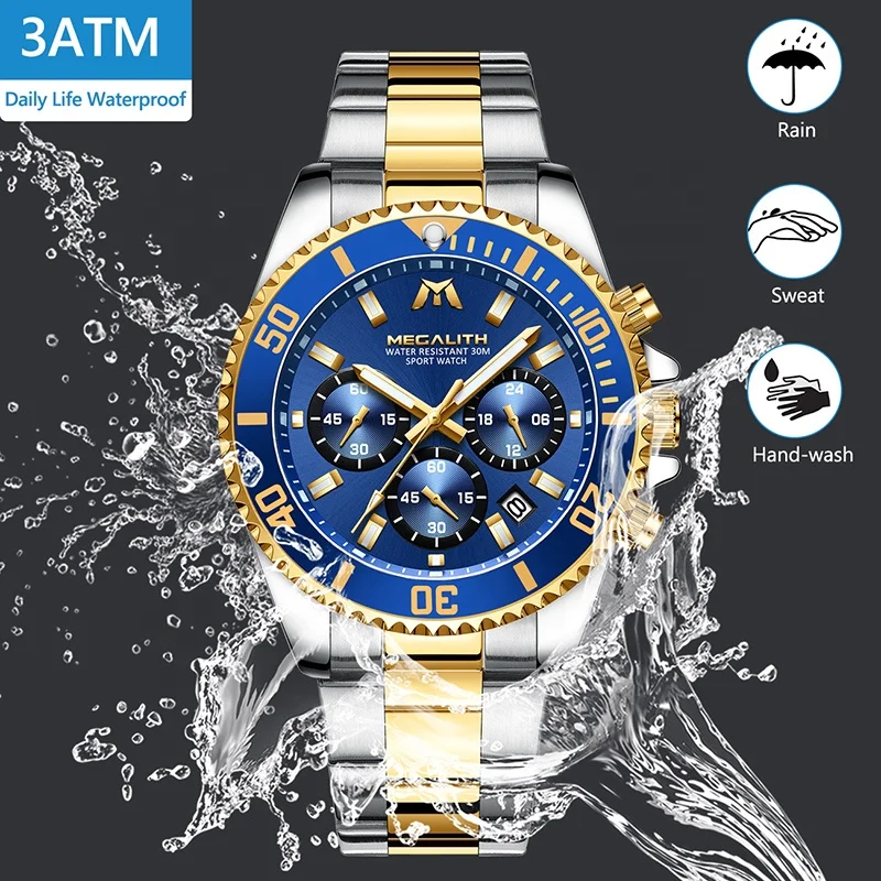 
MEGALITH Customized Men Watches Top Brand Luxury Silver Steel Mechanical wristwatches Waterproof Watches Clock Montre Homme 