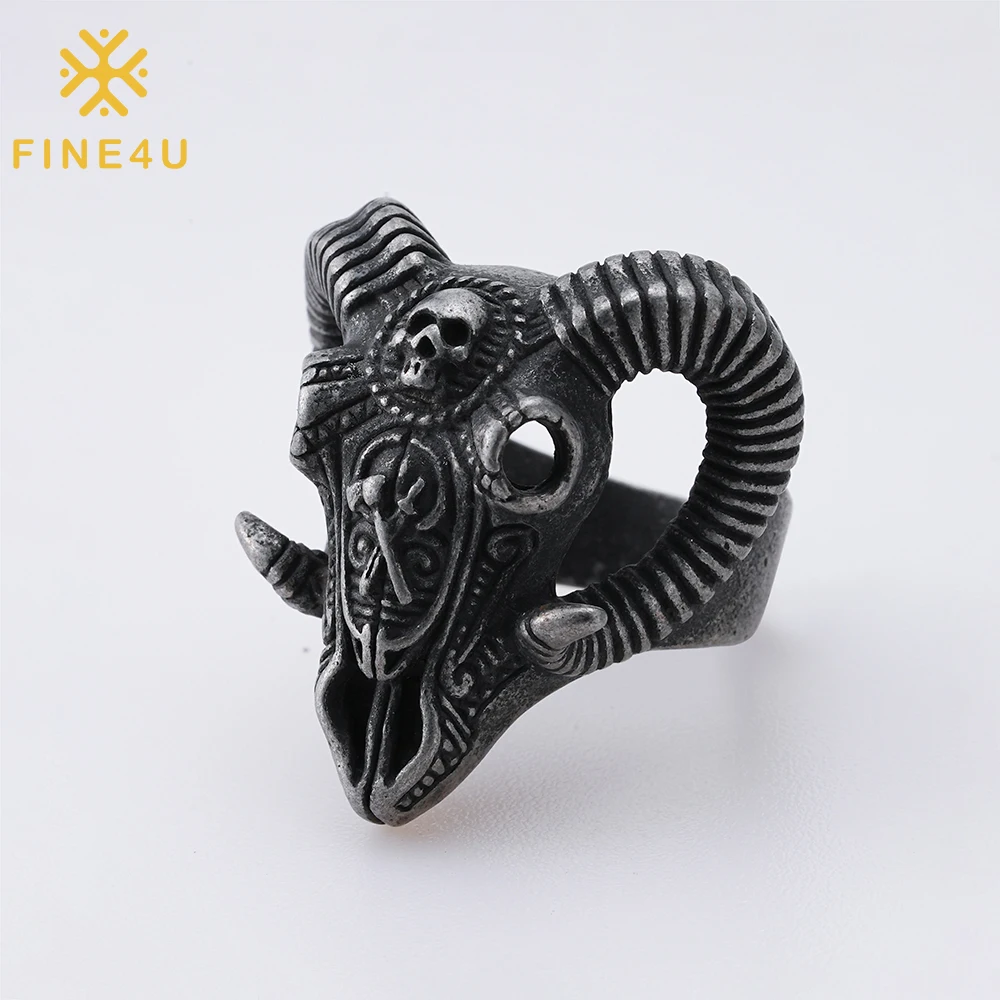 

Wholesale Punk Hip Hop Vintage Jewelry Cast Sheep Head Skull Stainless Steel Gothic Punk Ring For Men