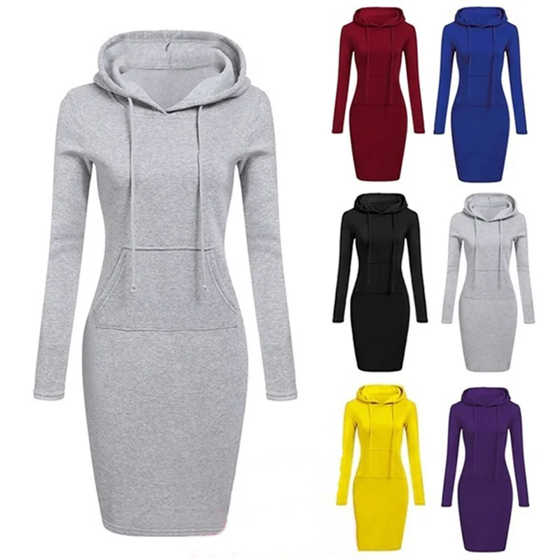 

Custom Logo Hot-selling Fashionable Women's Casual Long Sleeve Pocket Bodycon Long Top Hoodies Dress, Customized color