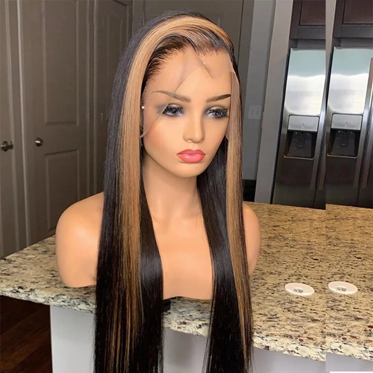 

Weekly Deals 3T Highlight Honey Brown Color Silky Straight Virgin Cambodian Human Hair Lace Frontal Wig With Baby Hair, Ombre color