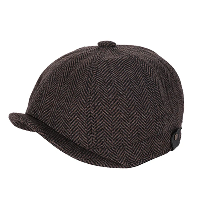LRT Wholesale Custom Fashion Men 8-Panel  Newsboy Cap Hat Strip Herringbone Beret Caps For Men(2).jpg