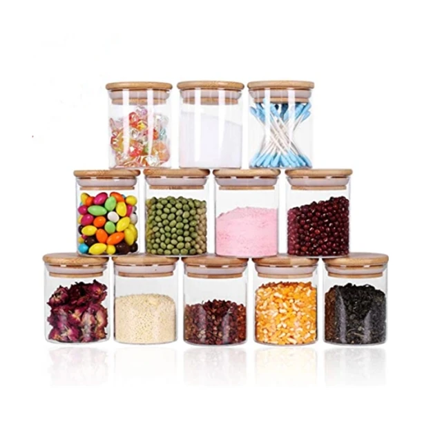 

Glass Jars Set,Upgrade Spice Jars with Wood Airtight Lids, 6oz Small Food Storage Containers for Home Kitchen, Clear,transparent