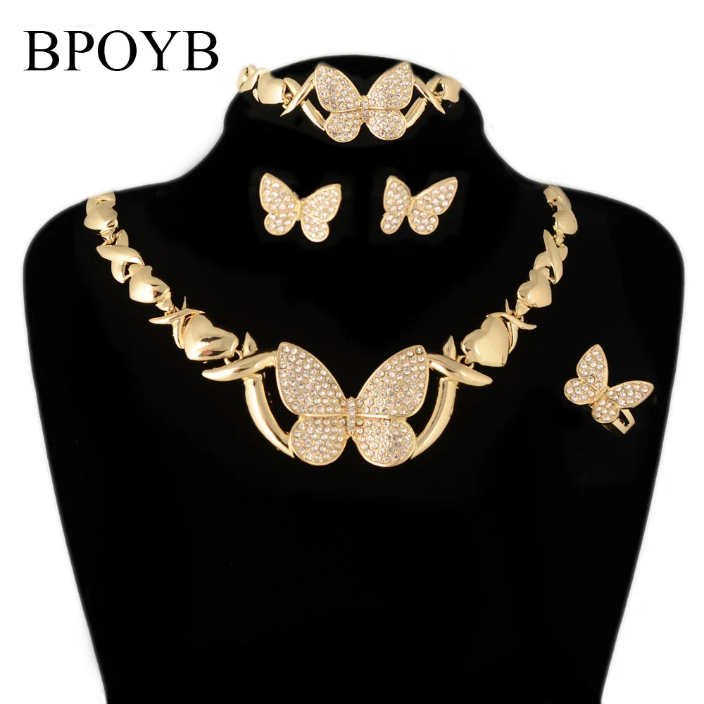 

BPOYB Kundan Dubai Bridal Brazillian Designer Jewellery Famous Brands India Settings Big 18 Carat Gold XO Butterfly Jewelry Sets