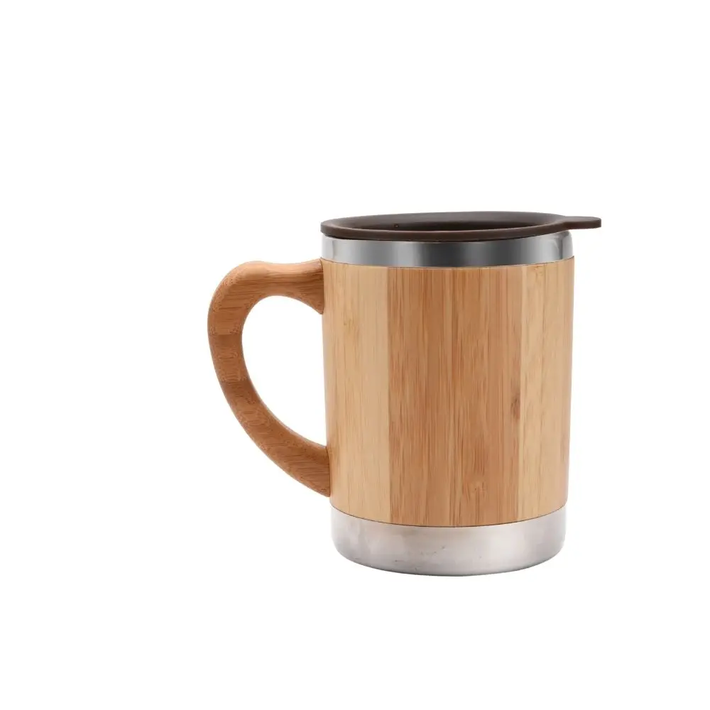 

ED5014 330ML/9OZ Wholesale Stainless Coffee cup bamboo coffee cups bamboo handle, Natural bamboo color