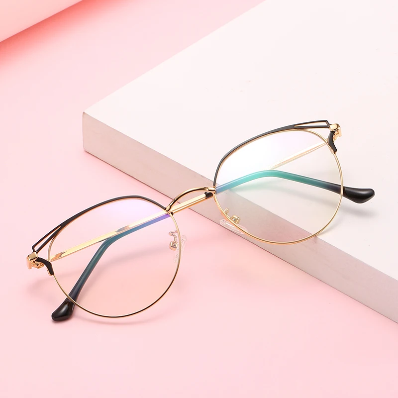 

Hot sale unique design eye cat frame optical fashionable women stainless eyeglasses, Multi color