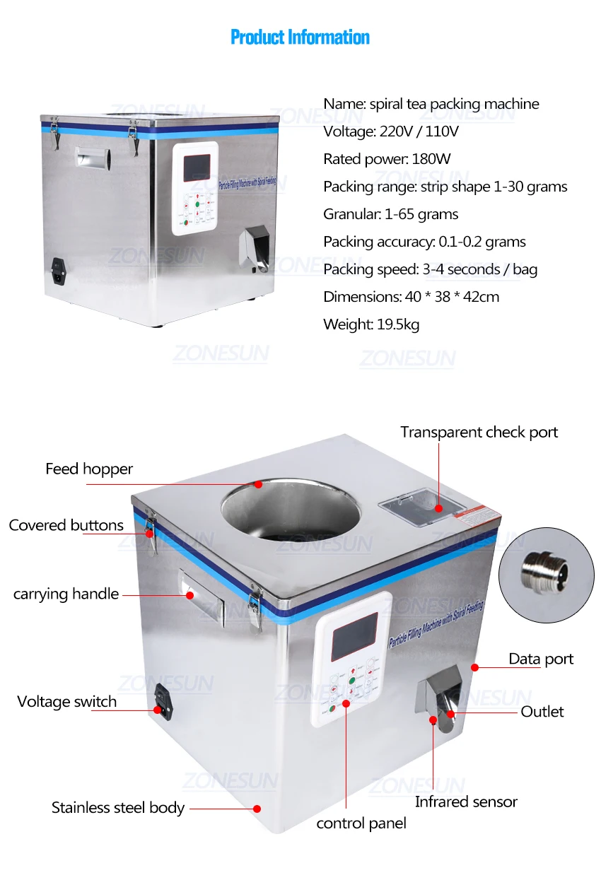 Zonesun Tea Sachet Coffee Bean Filling Machine Granule Medlar Semi