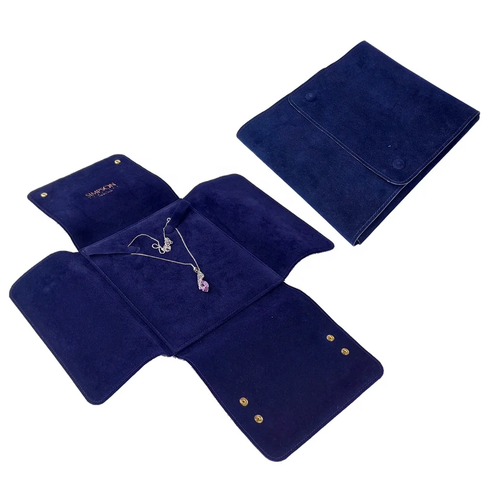 

BV012SPF20 Hot Sell Navy Blue Velvet Rose Gold Foil Stamped LOGO Snap Fasten Jewelry Necklace Folder
