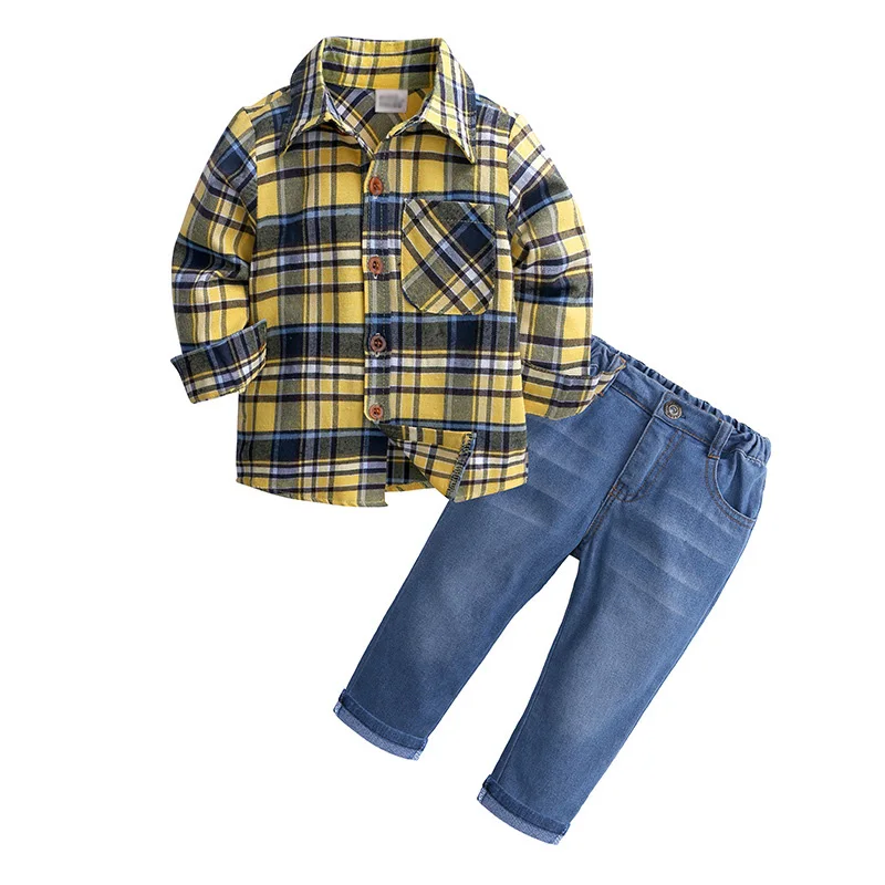 

2022 fashion kids clothes Setelan baju anak spring autumn children long sleeve shirt jeans suit 2 piece boys clothing sets