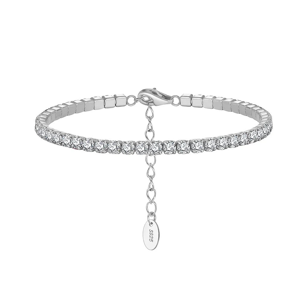 Rinntin SB192 3MM Bezel Setting Colorful Cubic Zirconia Tennis 925 Sterling Silver Casting Adjustable Bracelet Jewelry