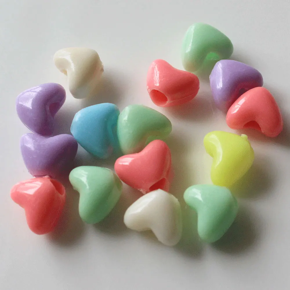 

Best Selling Heart Acrylic Craft Beads Heart Shape Plastic Pony Beads With 4MM large Horizontal Hole, Colorful