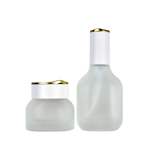 

Thick bottom serum bottle frosted glass lotion pump bottle cosmetic container in flat shape