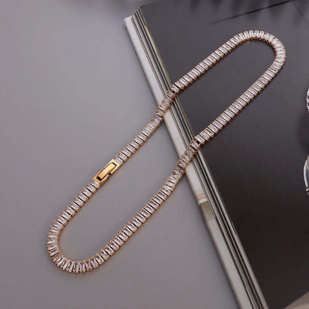 

Full diamond zircon chain necklace 18k gold plated stainless steel chain link necklace jewelry
