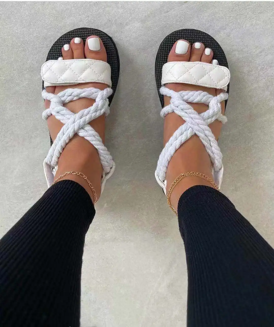 

Large size women's sandals 2021 new summer casual thick-soled round toe rope weaving sandals, Picture shows