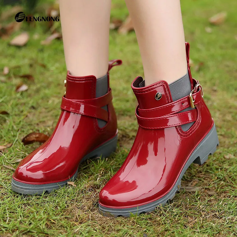 

Hot sale fashion elastic buckle non slip waterproof pvc chelsea rain boots for women, 3color