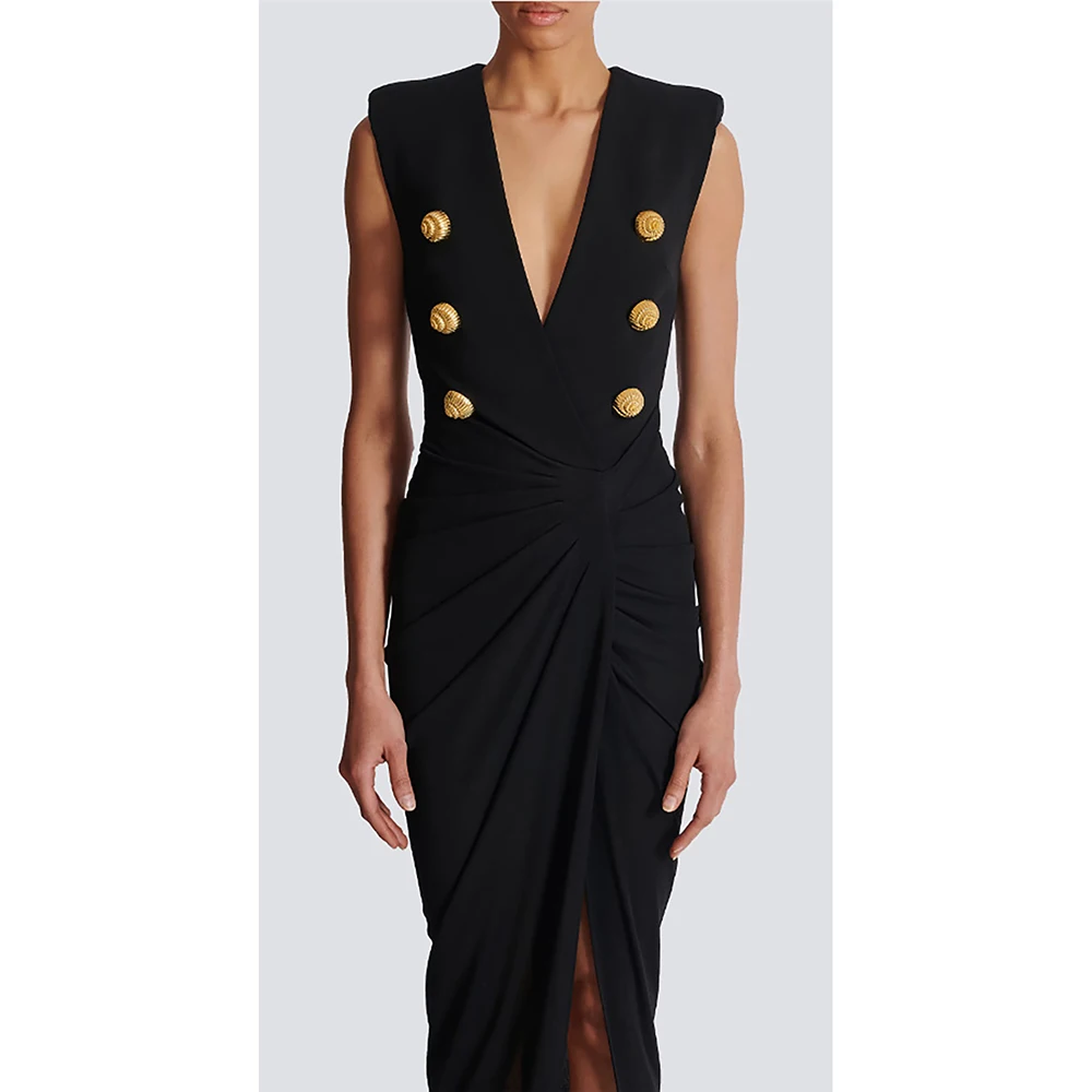 Sleeveless V Neck Slit Evening Dress