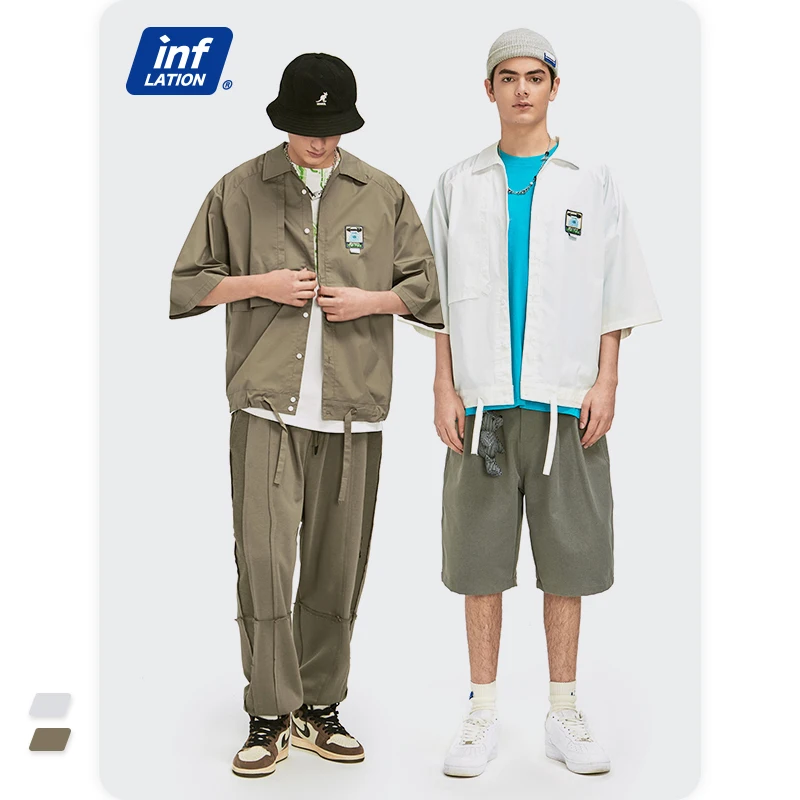 

Wholesale Casual Men's Shirt Personality Funny Little Cartoon Loose Short Sleeve Polo Shirts Man, White,army green