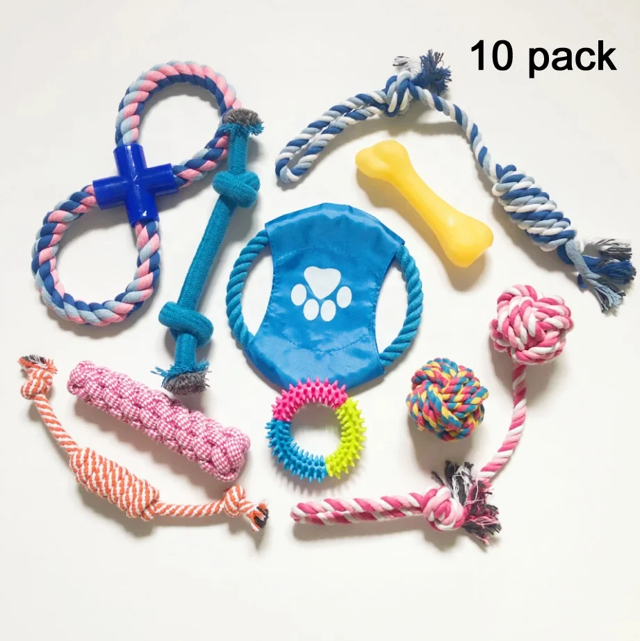 

kingtale custom 10 pack set rubber ball cotton rope dog chew toy for aggressive chewers, Colorful