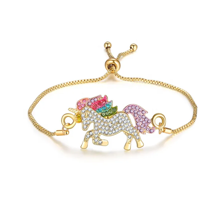 

Wholesale Hot sale Cartoon Cute Color Unicorn horse Kids Children Charm Crystal Bracelet Bangles