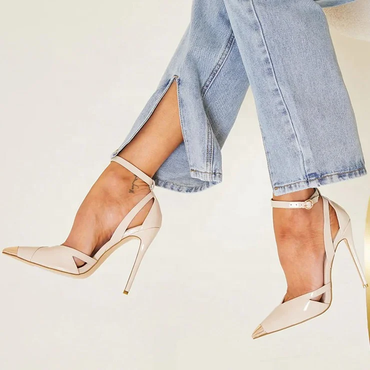 

Crocodile Print Side Hollow Out Thin High Heel Big Size 43 Women Dress Shoes Lady Metal Pointed Toe Buckle Strap Dating Pumps, Black,white