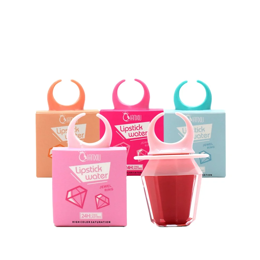 

New Style Cute Colorful Ring Liquid Lipstick Long-lasting Moisture Natural Bright Diamond Shape Lip Gloss