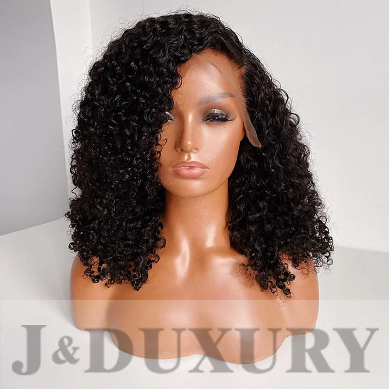 

100% Raw Virgin Hair Indian Full Lace Kinky Curly Short Human Hair Wigs for black women jerry culry wig HD lace wig, Natural color lace wig