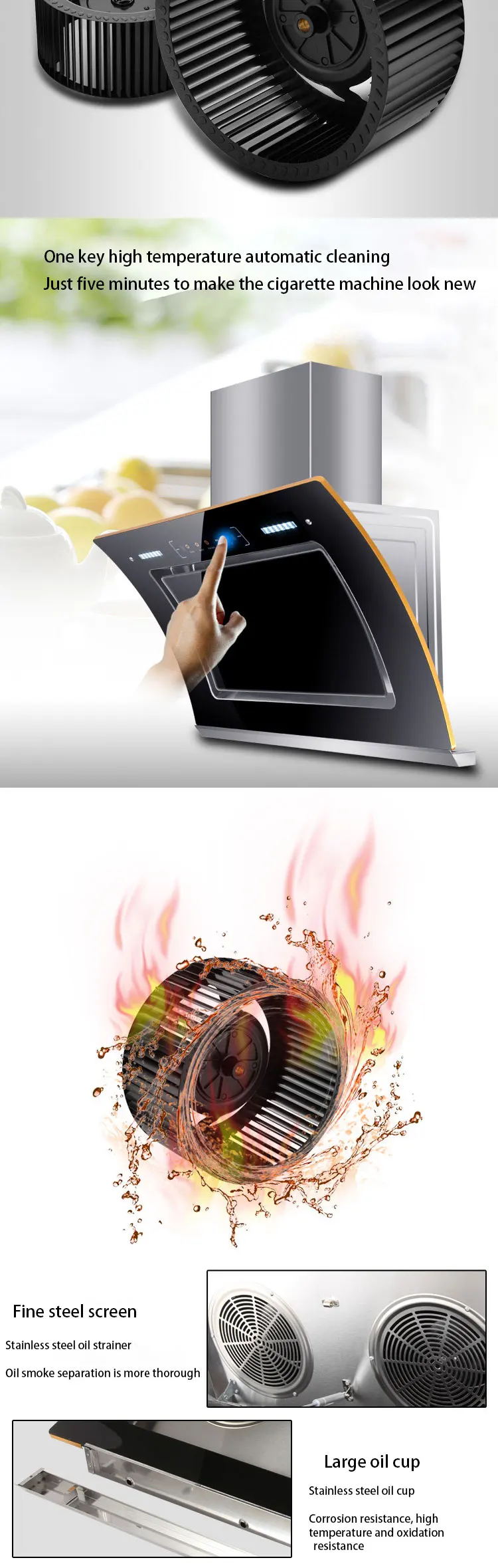 Wall Mounted Kitchen Chimney Spare Parts Range Hood Black Titanium