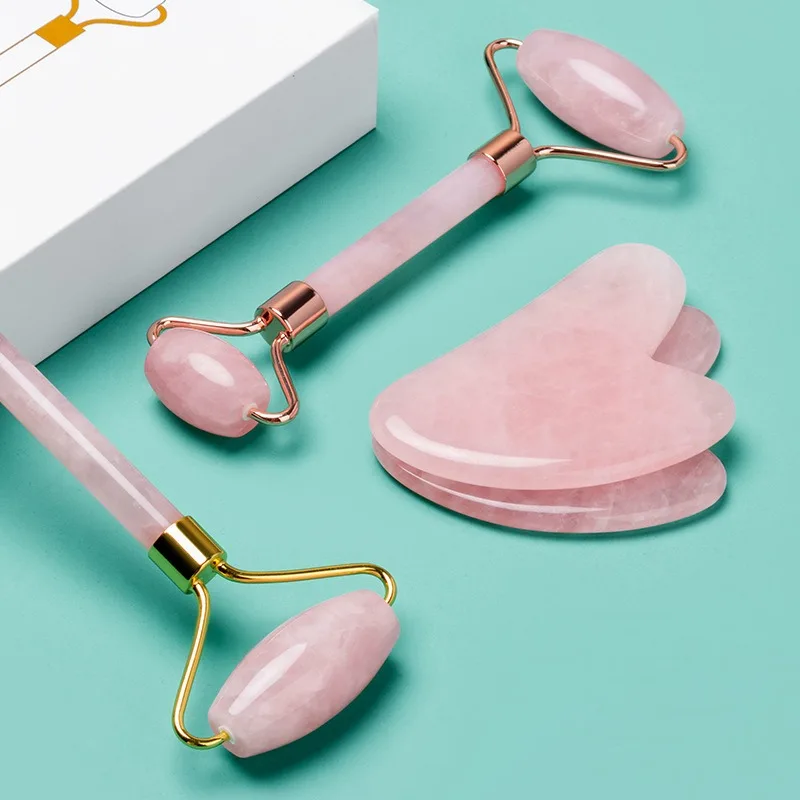 

Multifuctional Jade roller massage facial set-natural gua sha massage stone tool for face and full body jade roller gua sha set, Pink, light green,white, black