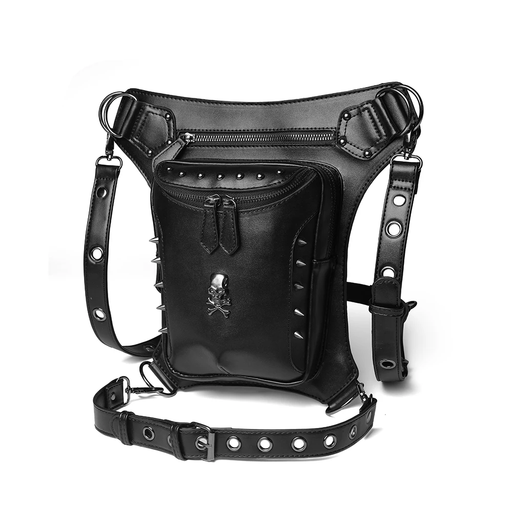 

Outdoors spot punk multifunctional pu leather tactics backpack crossbody shoulder backpack for men