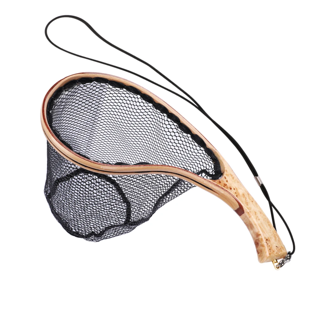 

HONOREAL Catch Release Handmade Wooden Frame Soft Rubber Mesh burls Curved Wooden Fly Fishing Landing nets Trout